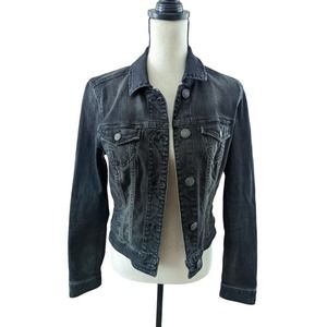 American Eagle Black Denim Jacket, Pockets, Antique Buttons, Medium